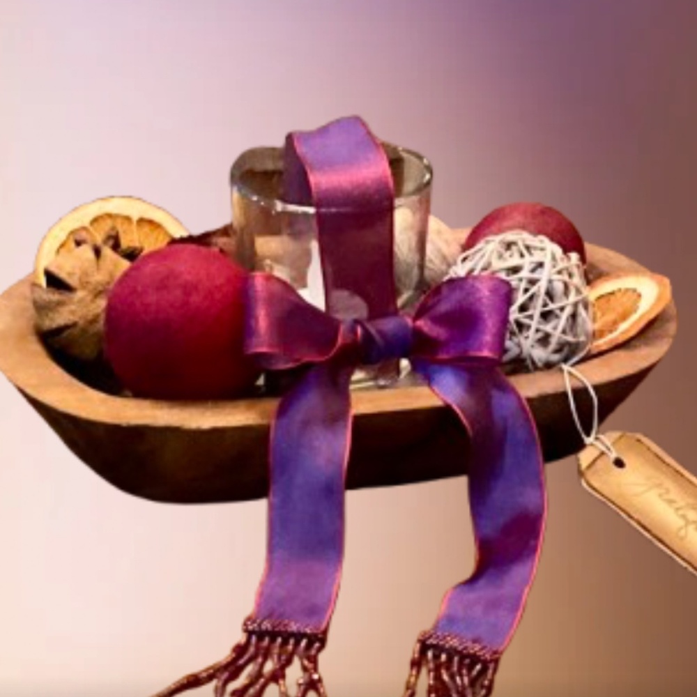 Wood Dough Bowl Candle Light Centerpiece Decor